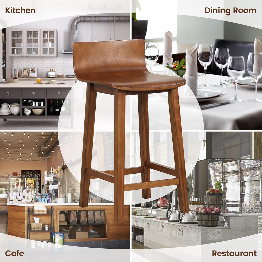 COSTWAY 24.5-inch Solid Wood Bar Stools Set of 4 for Kitchen Island, Brown