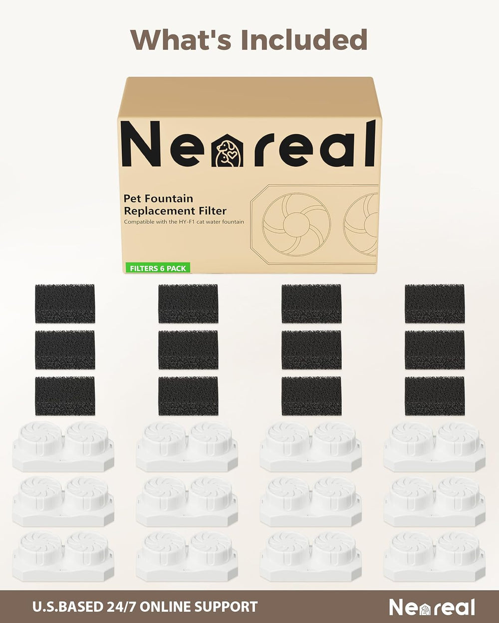 Neareal Cat Water Fountain Replacement Filters and Pre-Filter Sponges