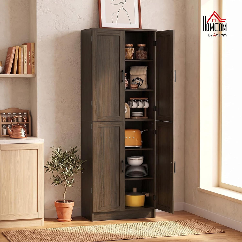 HOMCOM 67" Freestanding Kitchen Pantry 4-Door Cabinet Distressed Brown