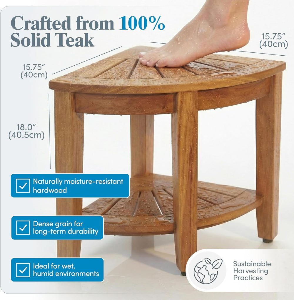 AquaTeak Kai Corner 15.5" Teak Shower Bench & Premium Teak Oil