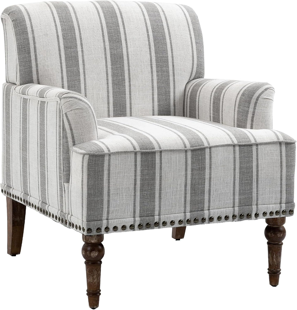 Stripe Accent Chair, Fabric Upholstered Armchair, Gray