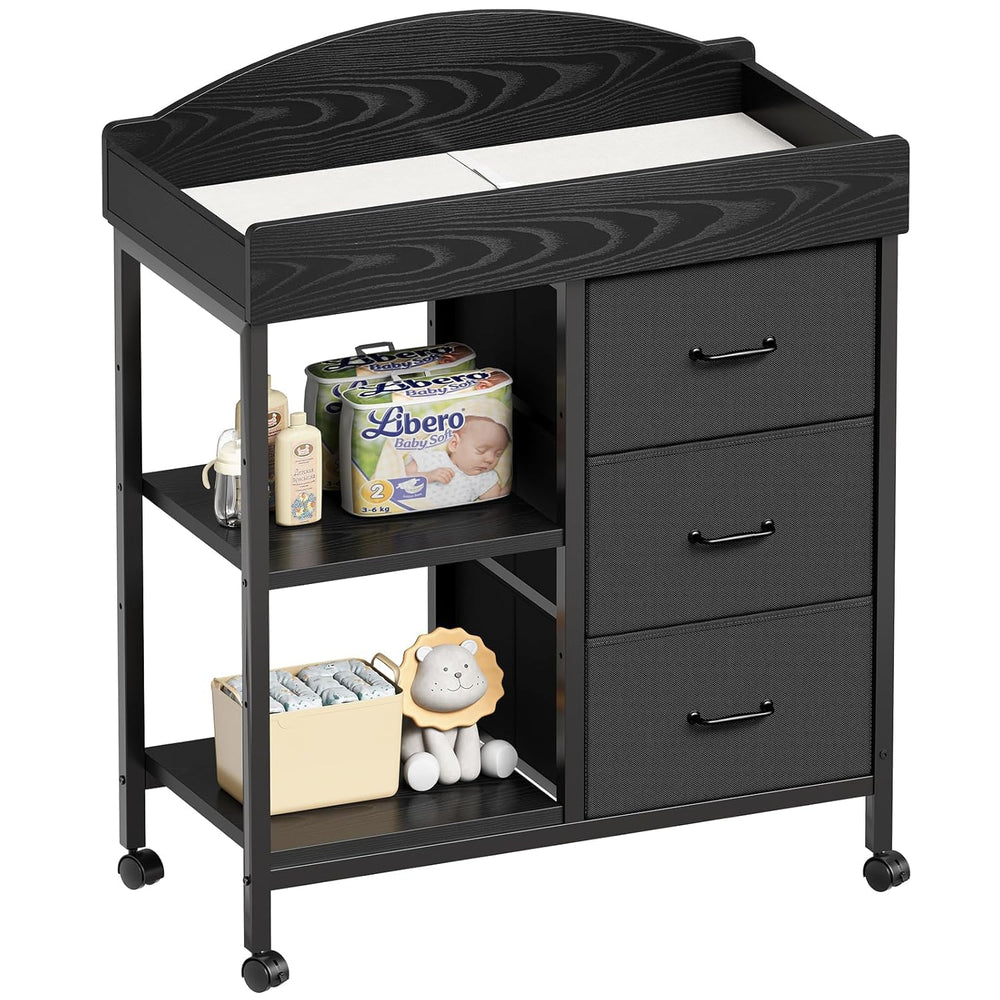 Yetom Changing Table, 3 Drawers&2 Shelves, Changing Table Dresser, Black