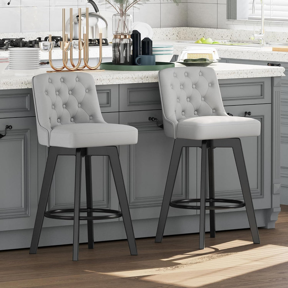 MINCETA 30 inch Bar Stools Set of 2, Counter Height Bar Stools, Light Gray