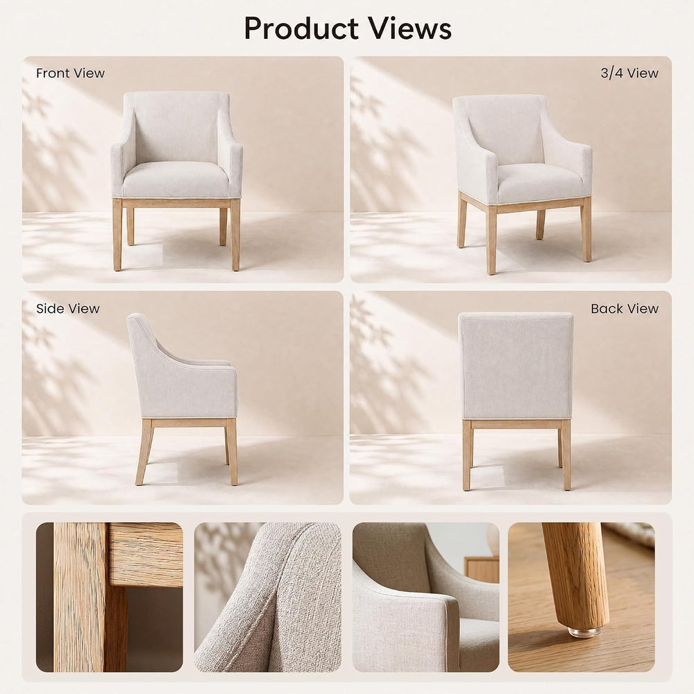 COLAMY Modern Upholstered Fabric Dining Armchair, Set of 2, Beige - Solid Rub...