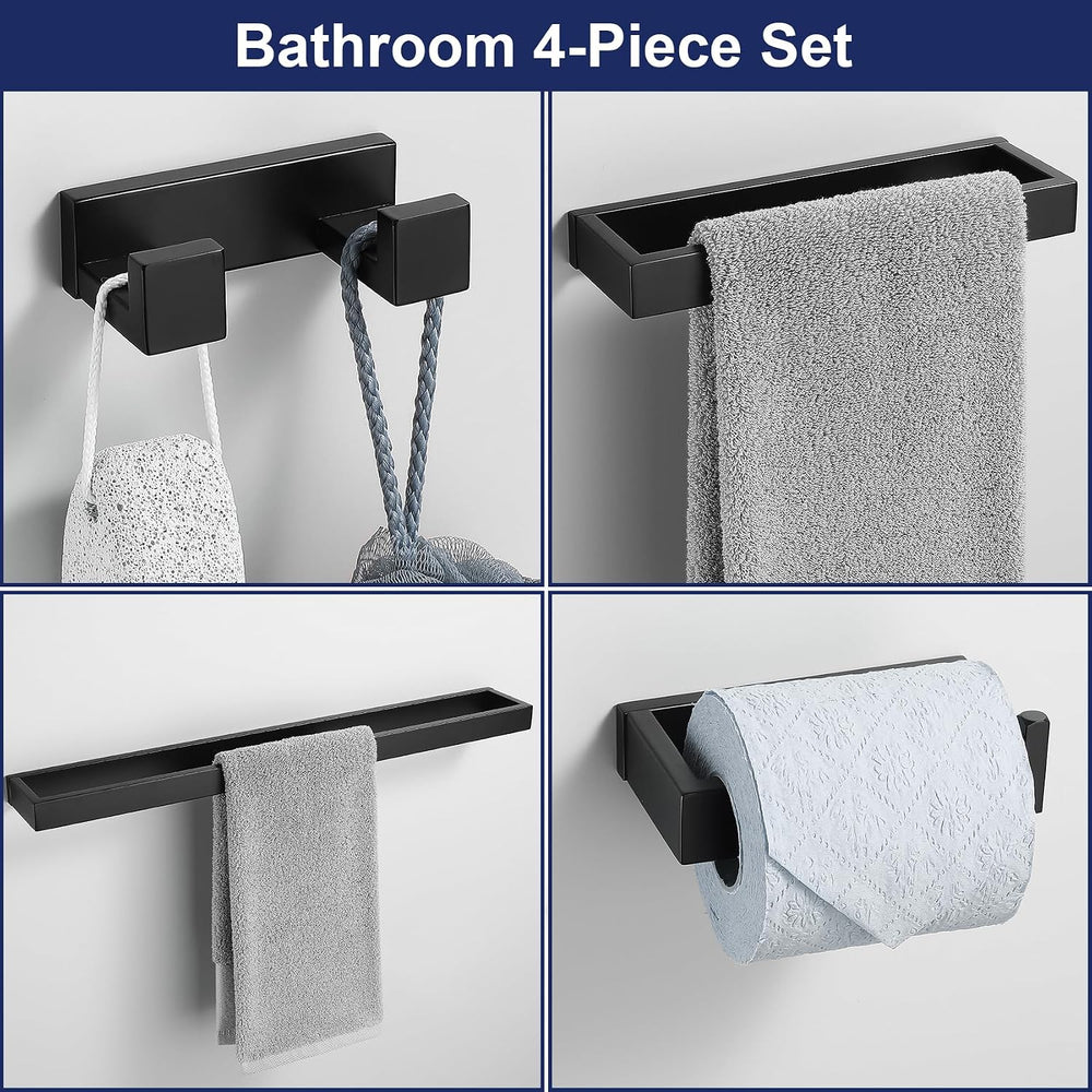 Lairuier Matte Black Bathroom Hardware Accessories, 4PCS Towel Bar Set