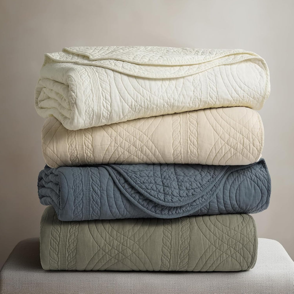 EverGrace 100% Cotton Scallop Quilt Set, King Size, Stormy Blue