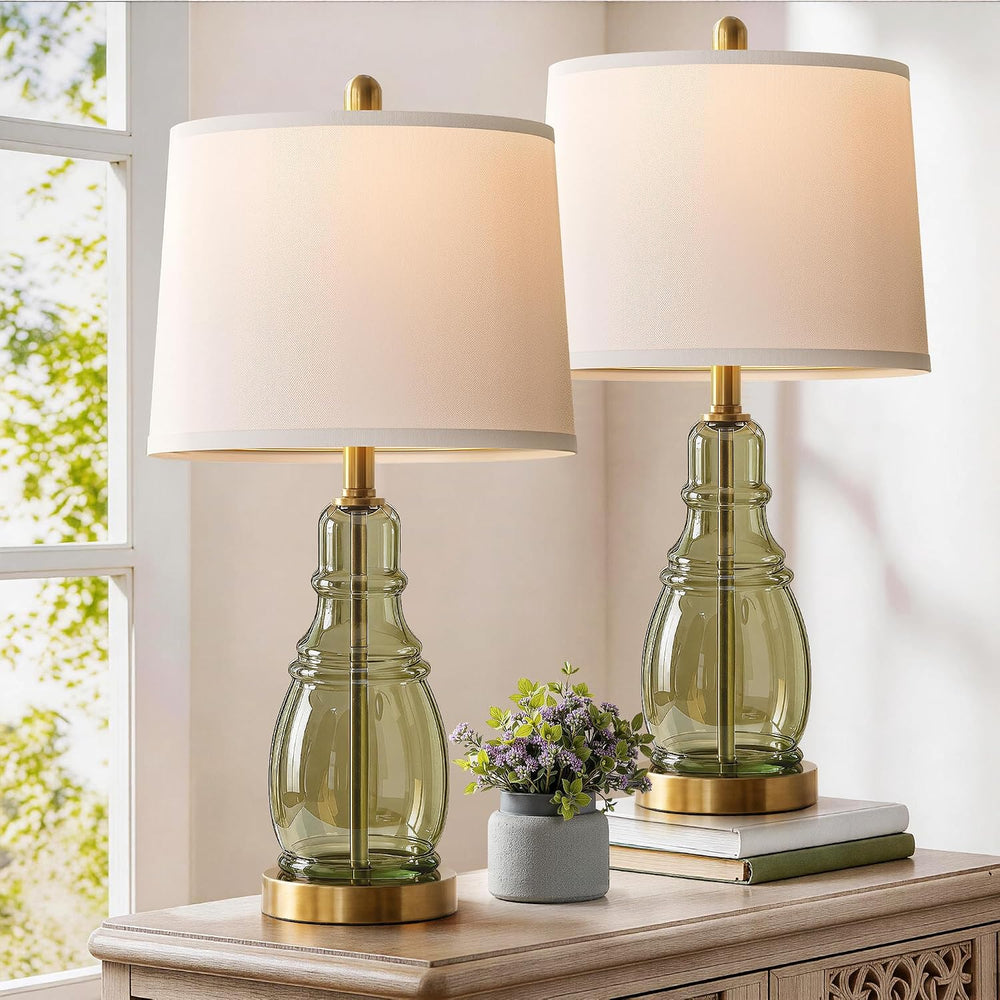 ROTTOGOON Glass Table Lamp Set of 2, Modern Table Lamps for Living Room Bedro...