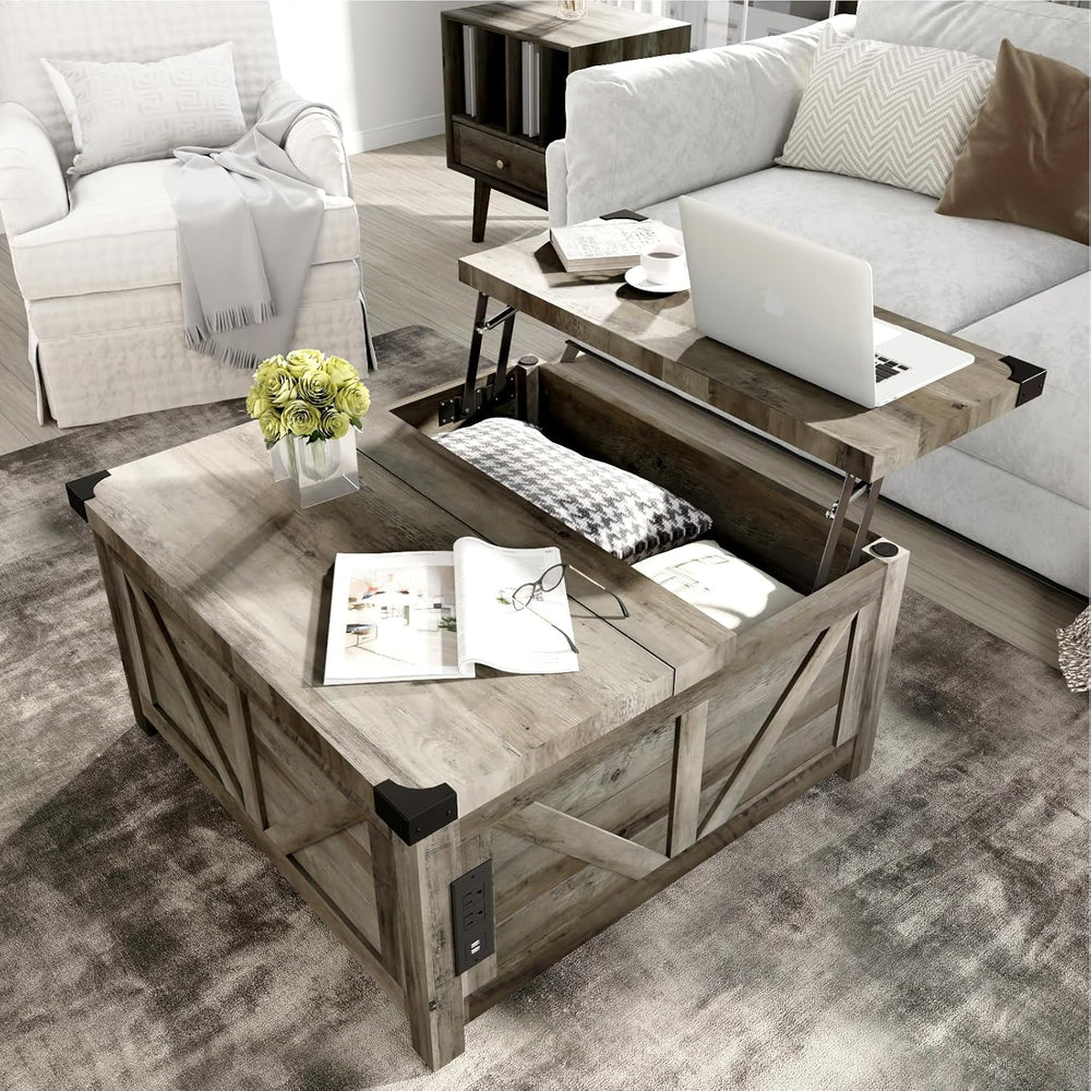 jimeimen 35.6" Farmhouse Lift Top Coffee Table with Storage, Square Coff...
