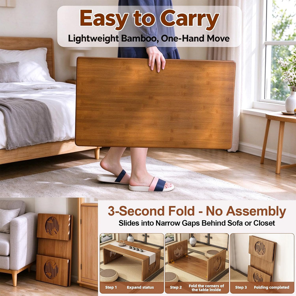 Folding Japanese Floor Table -31.5 inch Bamboo Coffee Table Small