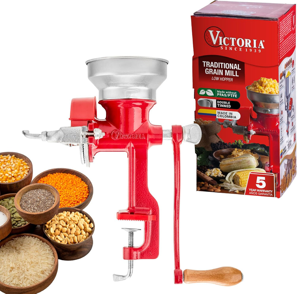 Victoria Cast Iron Manual Grain Mill Grinder, Red