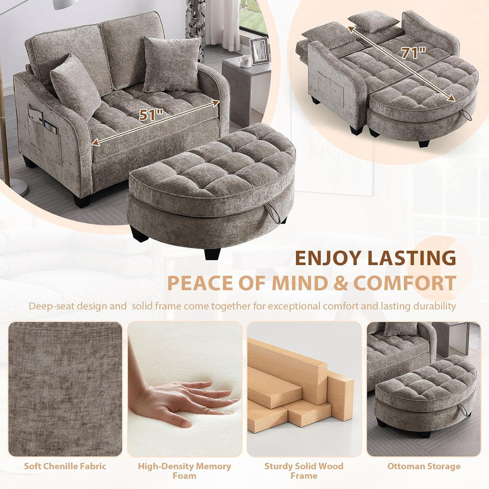 Oversized Chaise Lounge Chair Indoor with Curved Ottoman, Brown