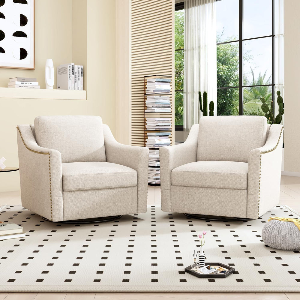 Swivel Accent Chair Set of 2,Armchair,Bronze Nail Decoration Comfy Living Roo...