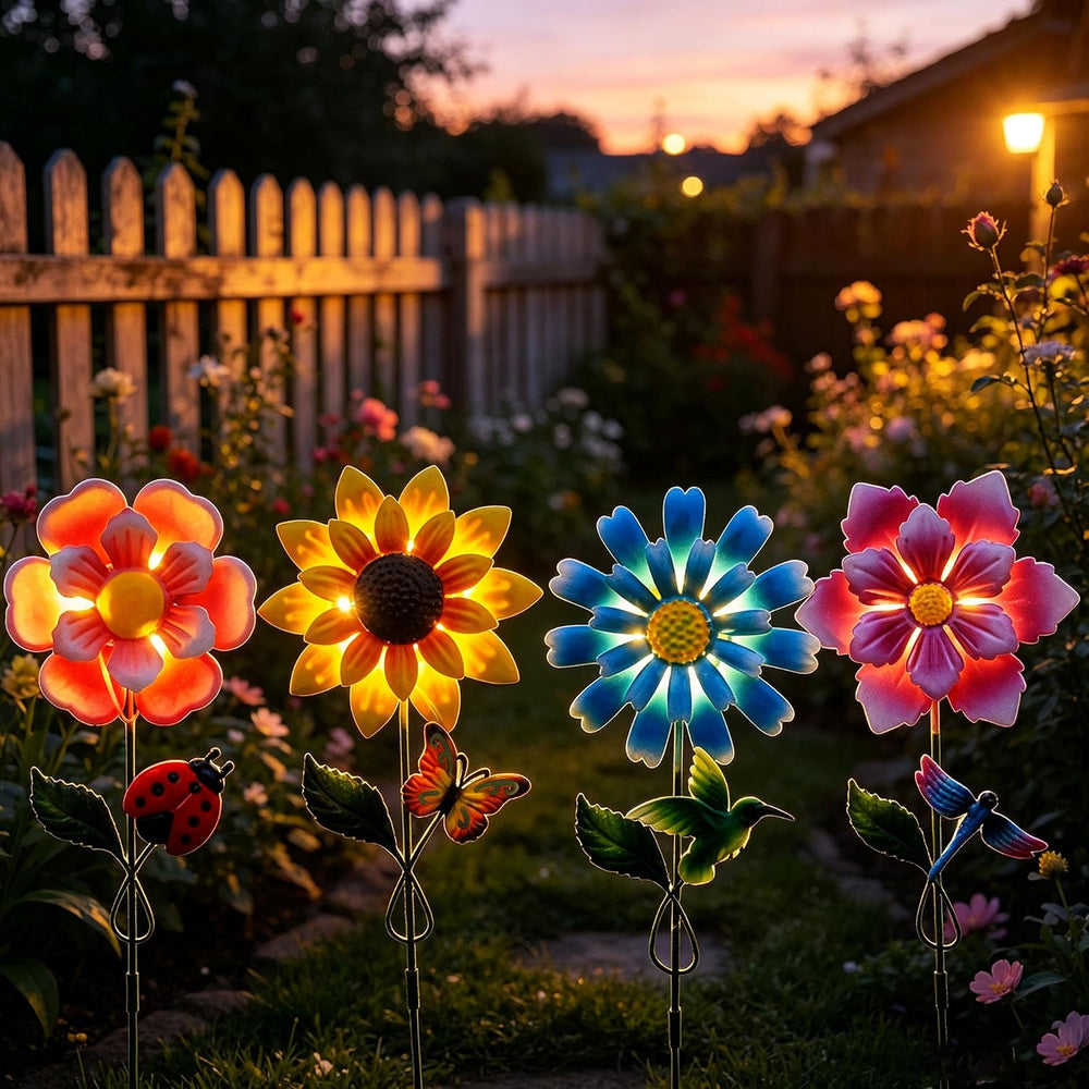 4 Pack Outdoor Solar Lights,Outdoor Waterproof Metal Art Stick Flowers,Garden...