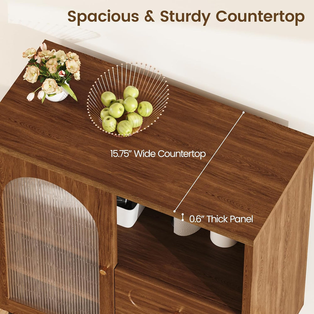 Wood Sideboard Cabinet - Slim Buffet Cabinet with Storage & Drawers