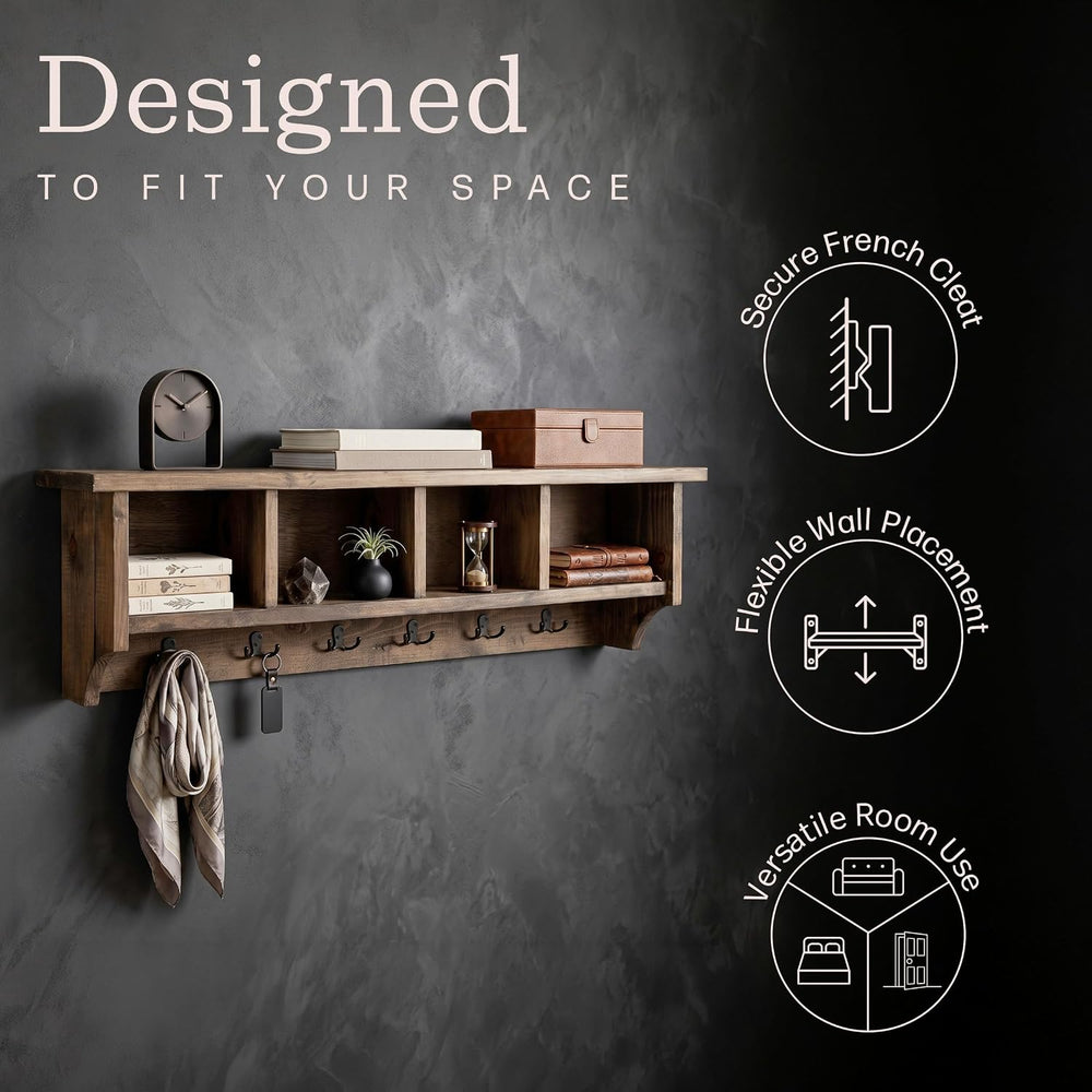Pomona Solid Wood Entryway Coat Rack with Cubbies, Rustic Brown, 48”