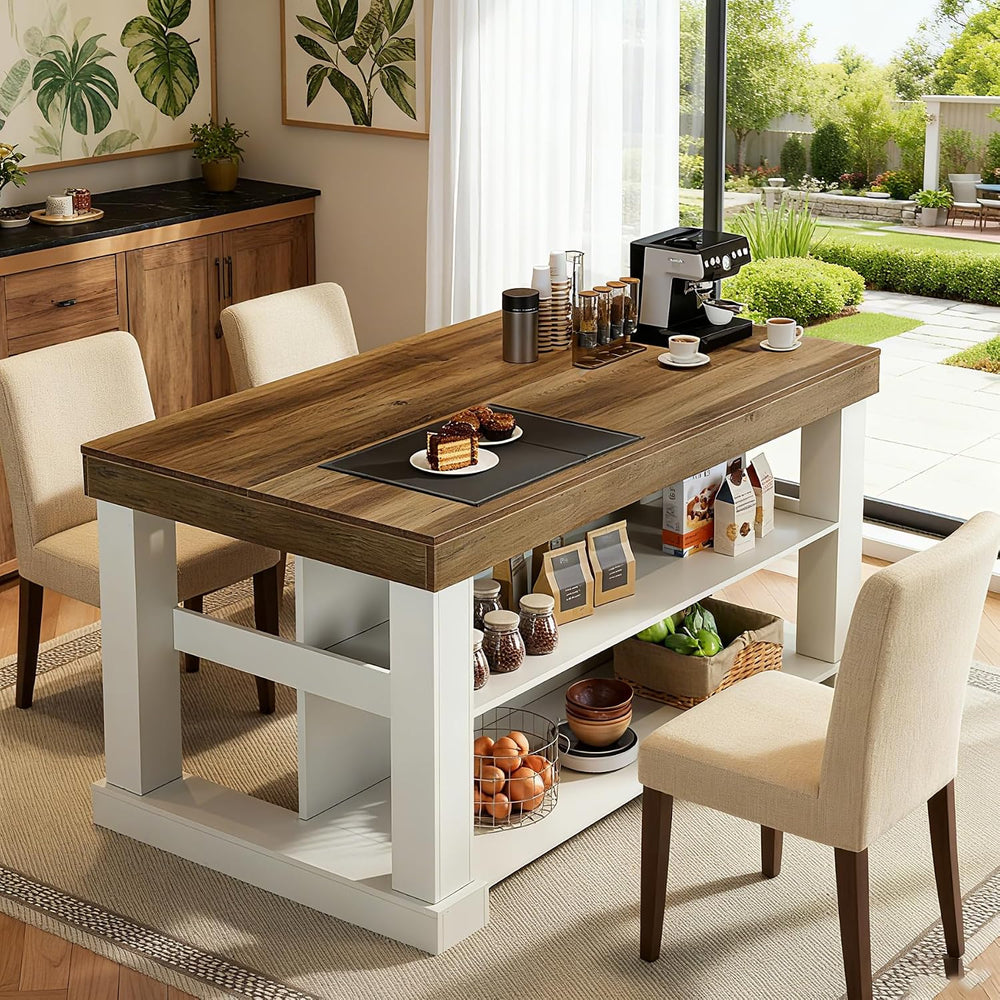 Tribesigns Kitchen Island with Storage, 55-Inch Farmhouse Stationary Island T...