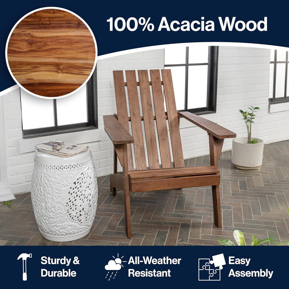 JONATHAN Y Irving 32" Solid Acacia Wood Adirondack Chair, Dark Brown