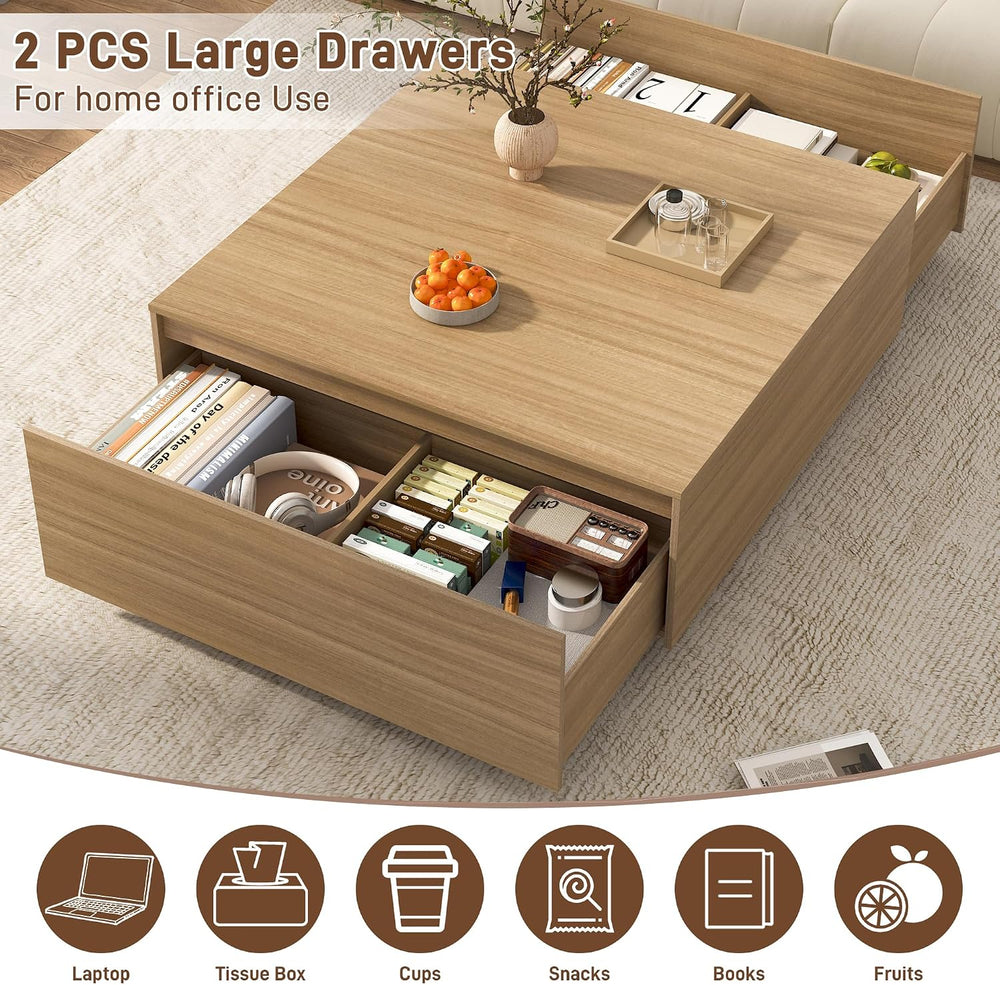 47 Inch Large Square Coffee Table with Storage,Wooden Coffee Table((OAK)
