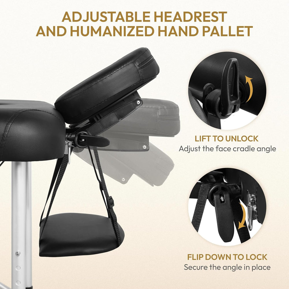 Yaheetech Aluminum Folding Massage Table with Stool Height Adjustable Black