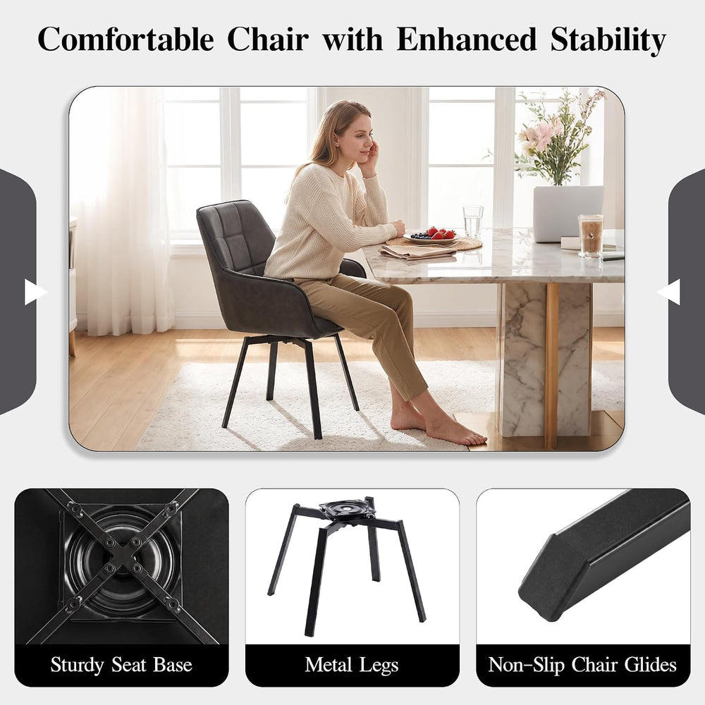 TUKAILAi Swivel Dining Chairs Set of 4, Faux Leather Dining Chairs with Arms ...