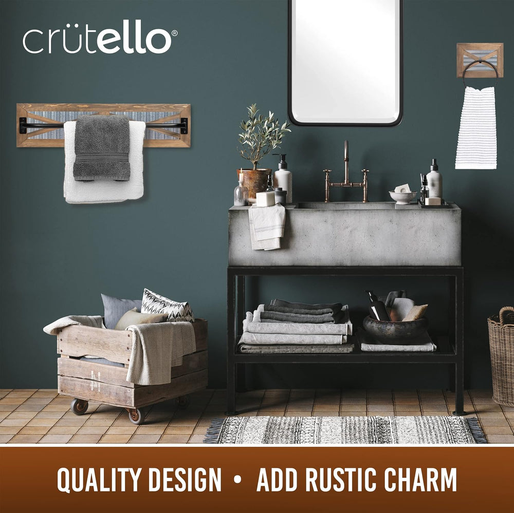 Crutello Rustic Bathroom Set - Towel Bar, Ring & Toilet Paper Holder