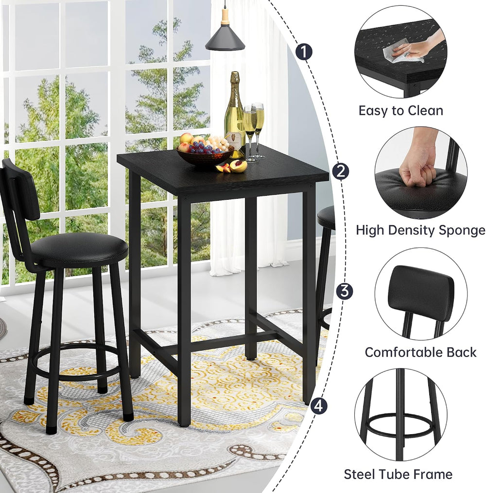 3 Piece Bar Table and Chairs Set for 2, Counter Height Square Pub Dining Set,...
