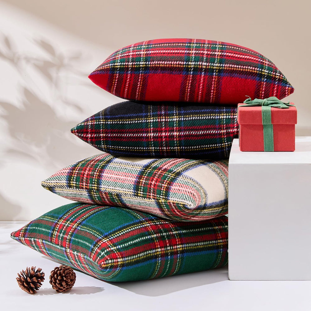 MIULEE Christmas Plaid Decorative Pillow Covers Set of 2 22x22inch Green