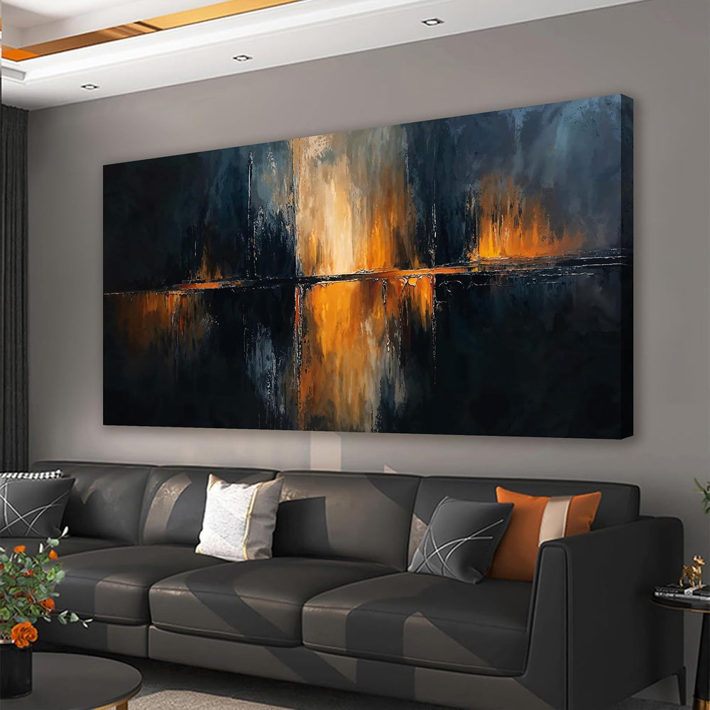 Large Modern Canvas Wall Art Decor Abstract Black Gold Wall Art 29" X 58...
