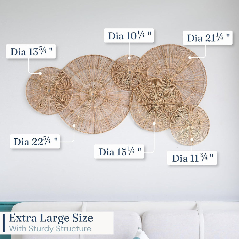 CHI AN HOME Wicker 23 Inch Jute Wall Decor Baskets, Set of 6 Extra Large Wove...