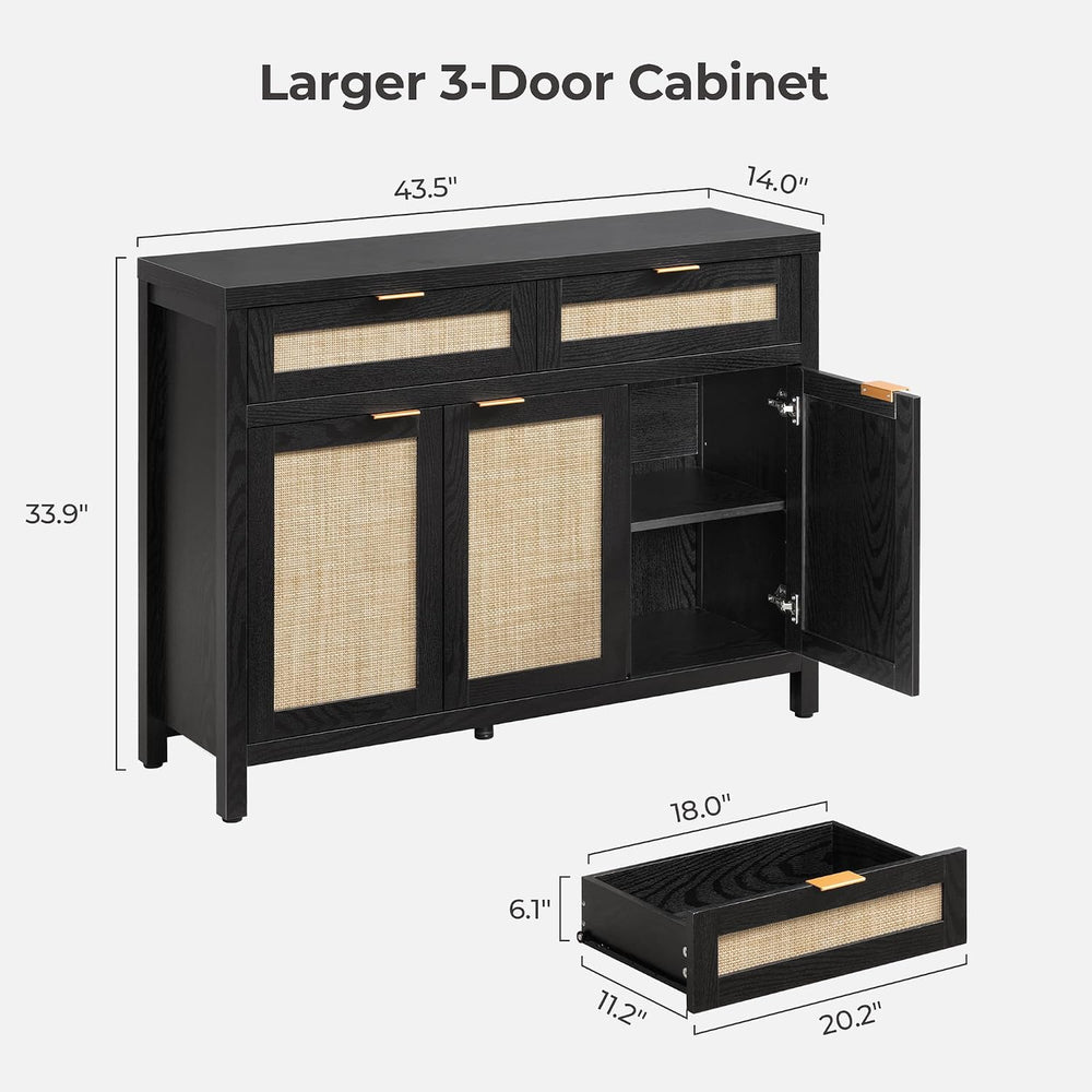 SICOTAS Rattan Sideboard Buffet Cabinet with Storage, Boho Credenza Accent