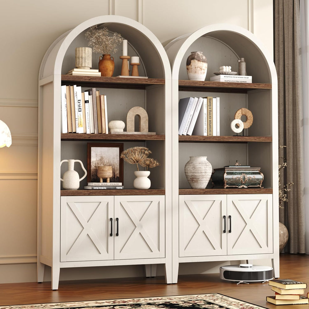 Yusong 71" Tall Arched Bookcase, 5-Tier Arched Bookshelf, Arch Cabinet D...