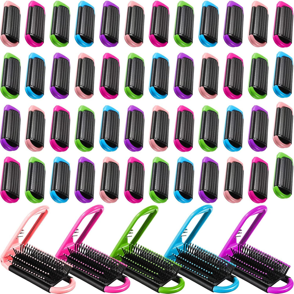 Nuogo 50 Pcs Travel Hair Brushes with Mirror, Foldable Portable Travel
