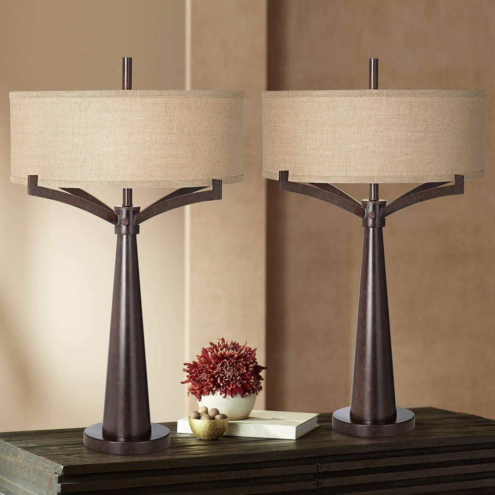 Franklin Iron Works Tremont Mid Century Modern Industrial Table Lamps 31.5&qu...
