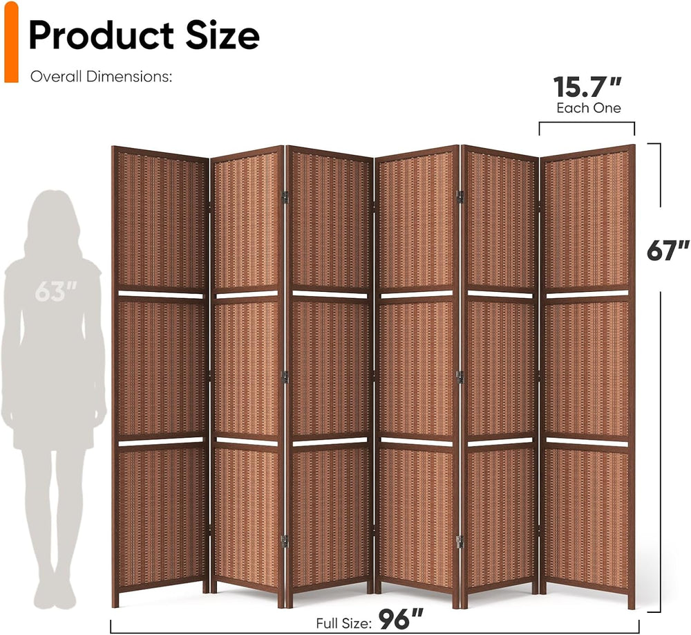 JOSTYLE Bamboo Room Divider with Shelves, 6-Panel Privacy Screen,67"H 96...