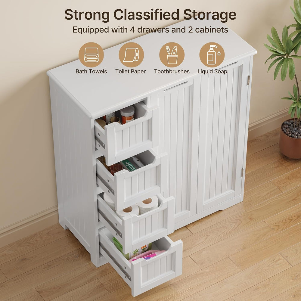 Gizoon Storage Cabinet, Bathroom Storage Cabinet with 4 Drawers & 2 Doors