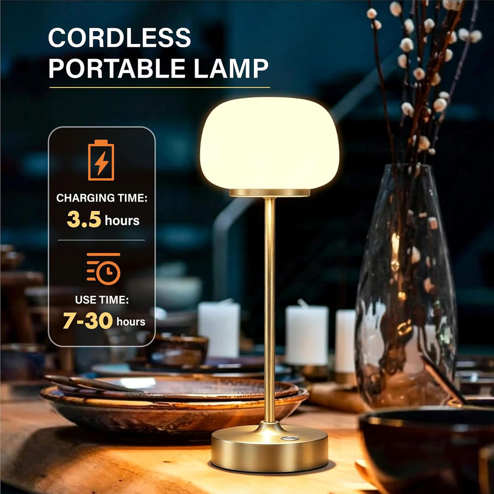 2 Pack Cordless Accent Table Lamp, 2700K Warm Light, 11" High, Gold