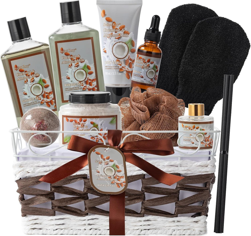 Coconut Almond Spa Gift Basket, Bath & Body Skin Care Set