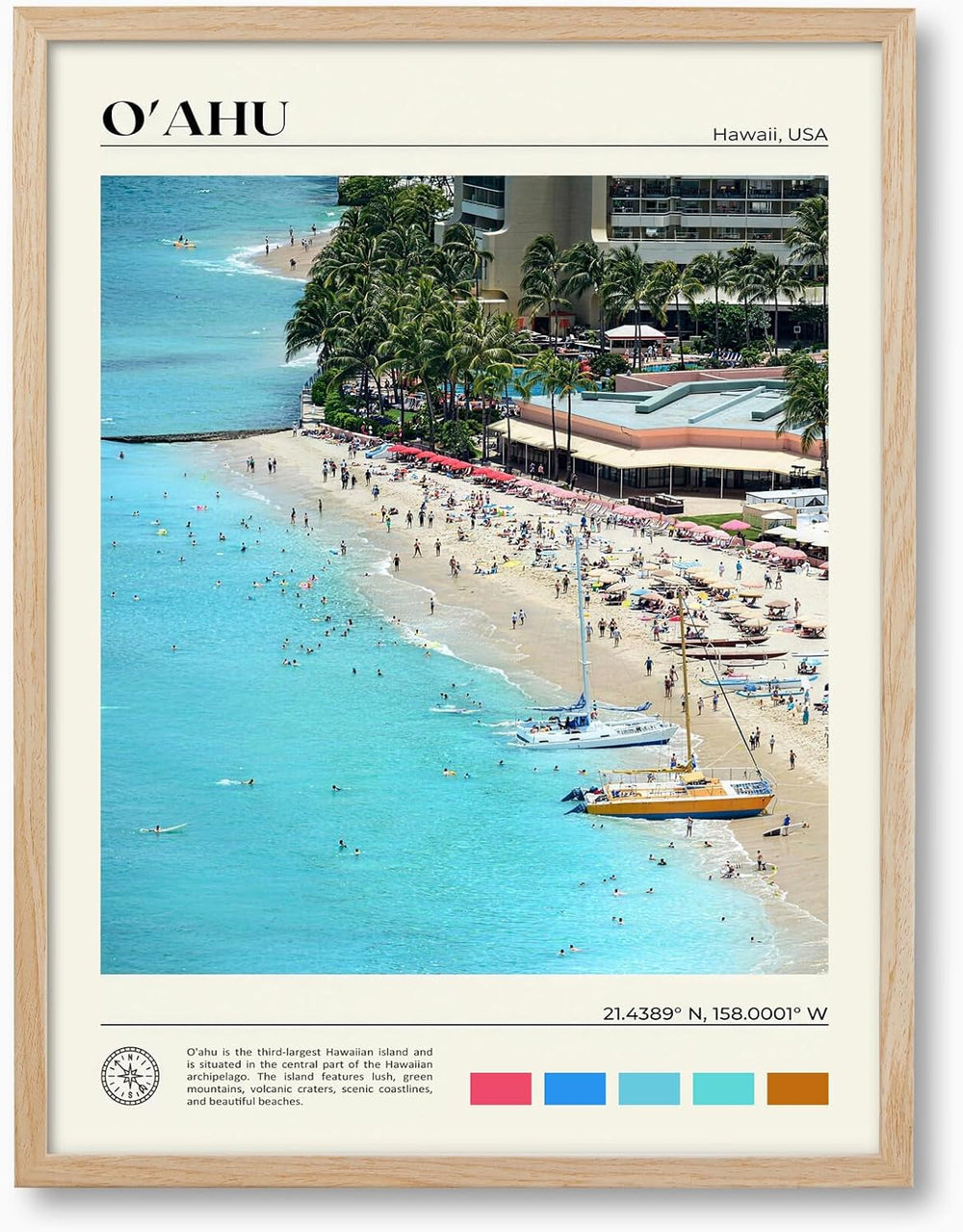HesenDot 12x16IN Oahu Hawaii Framed Wall Art Tropical Beach Canvas, 1Pack