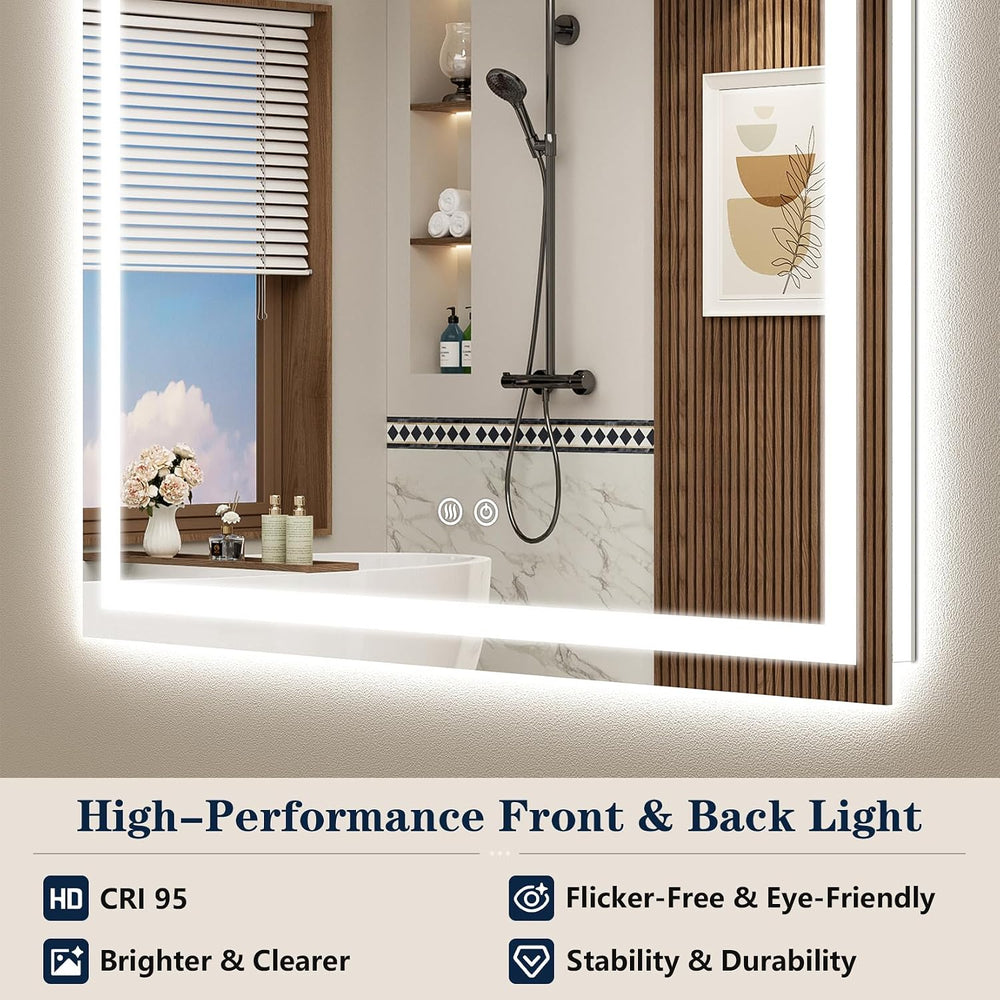 72x36 Inch LED Bathroom Mirror with Lights, Backlit & Front Lit