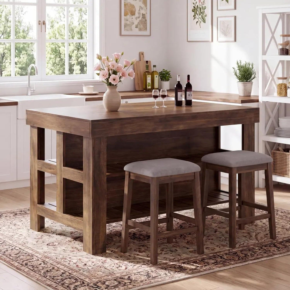 Tribesigns 55" Farmhouse Kitchen Island with Seating Space and Storage, ...
