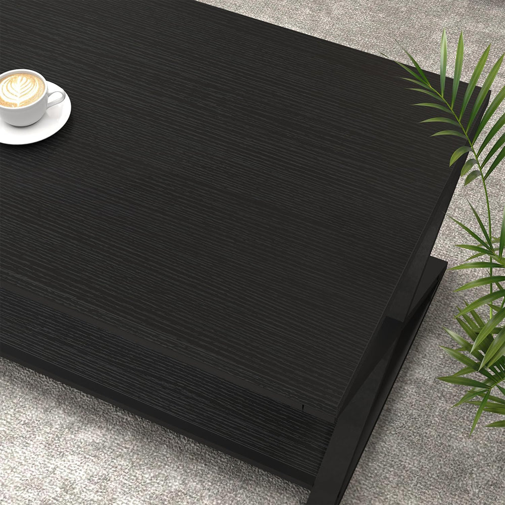 HSH 39" Rectangle Coffee Table with Storage for Living Room, Black Oak