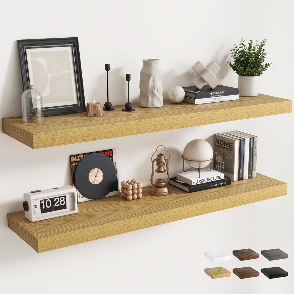 55 Inch Floating Shelves for Wall 2 Pack, 12"D Wood Grain Bathroom Shelves