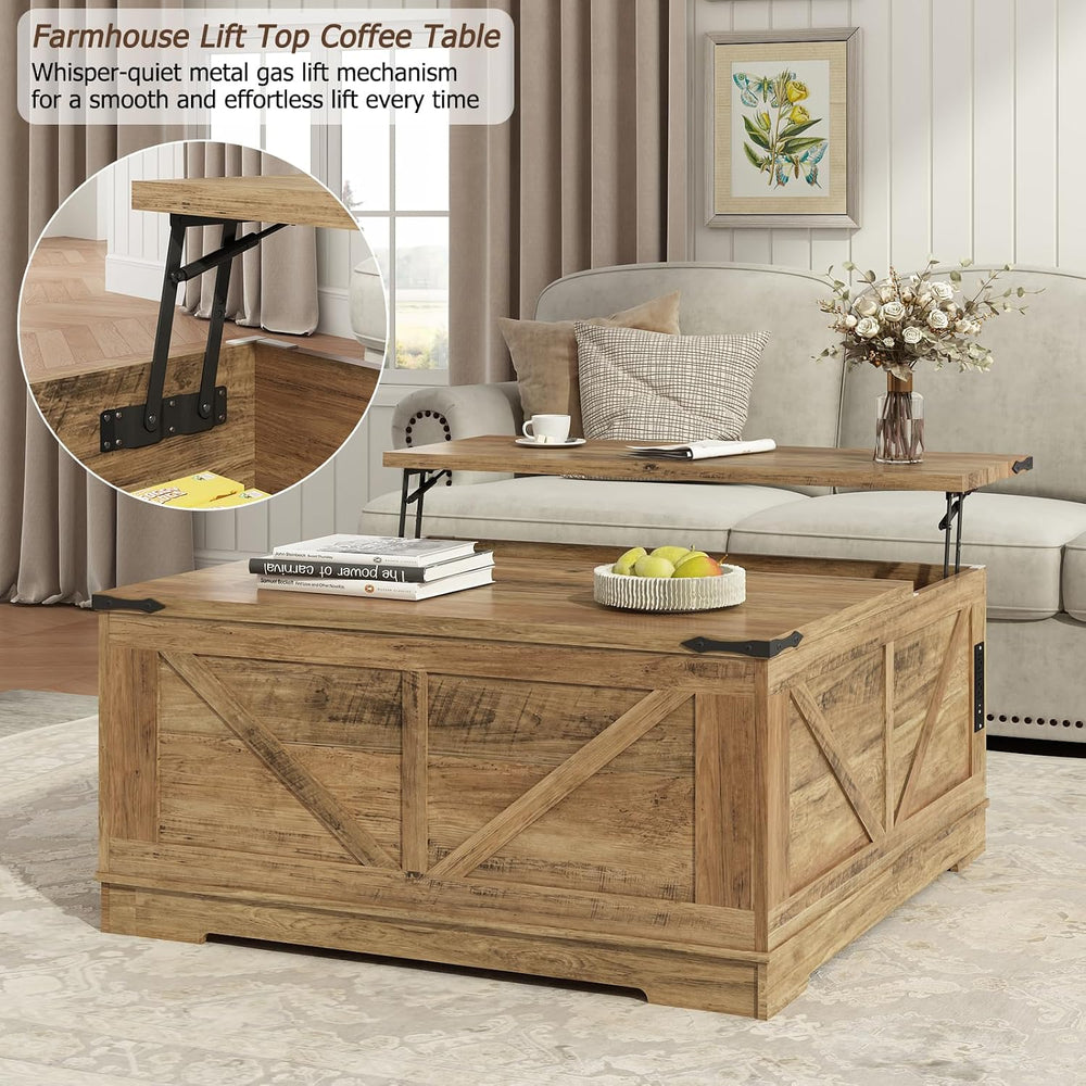 EAG 40" Large Lift Top Coffee Table with Storage, Light Walnut