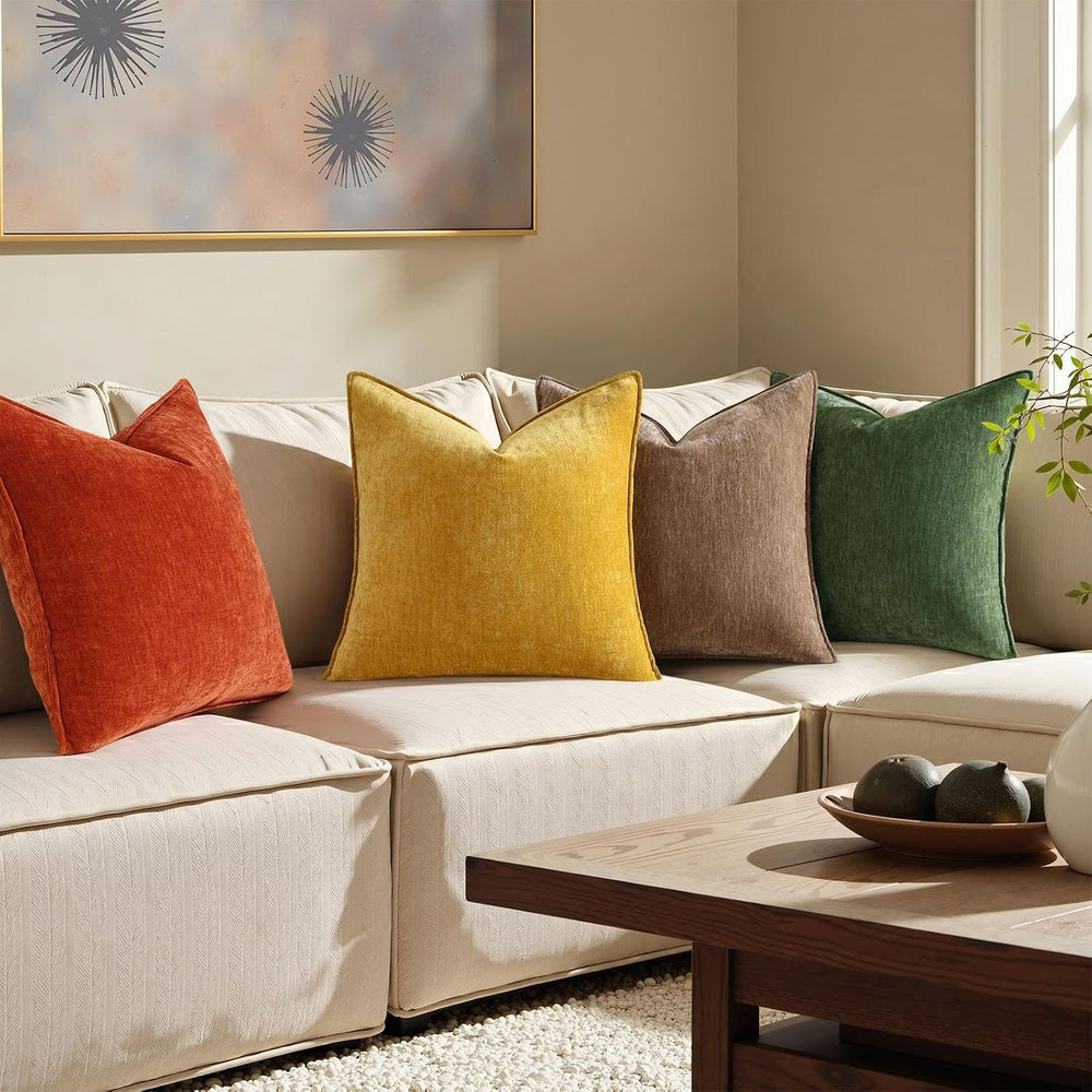 Pallene Moss Green Soft Chenille Velvet Throw Pillow Covers 24x24 Set of 2