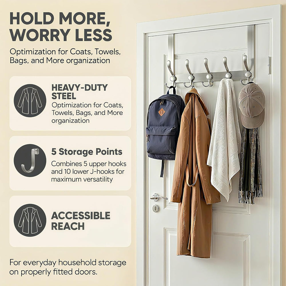 Over The Door Hooks,Coat Rack for Hanging Clothes Hat Towel (Heavy Duty Silve...