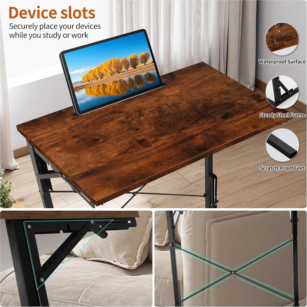 24 inch Foldable TV Tray Table, Foldable Portable C-Shaped Sofa end Table, Ov...