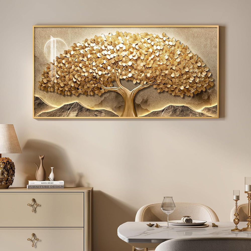 Large Framed Modern Gold Tree of Life Wall Art for Living Room, 30x60 In