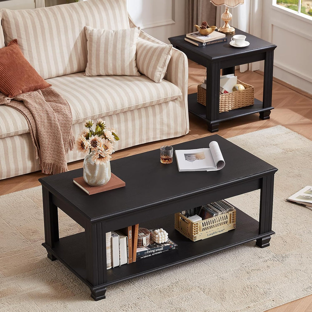SAVOR LIFE Farmhouse Coffee Tables for Living Room, Black
