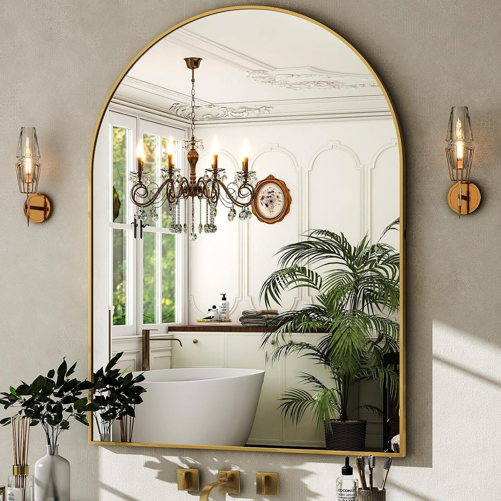 HARRITPURE Arched Wall Mirror 30"x40" Gold Arch Bathroom Vanity Mirror