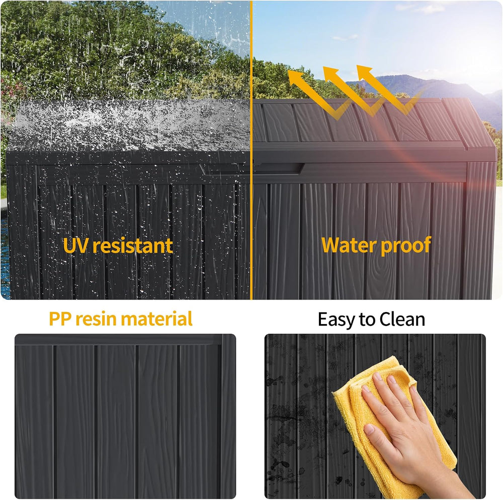 270 Gallon Outdoor Storage Box Waterproof, Lockable Resin Deck Box Large, Pat...